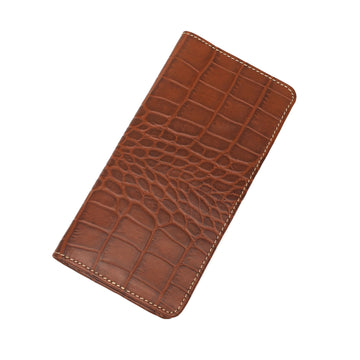 Brown Crocodile/Alligator Embossed Leather Long Wallet